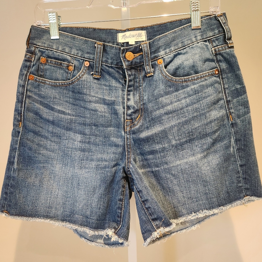 Madewell High Rise Boy Shorts Denim Jean Raw Hem Cut-off Sz 26 C1737